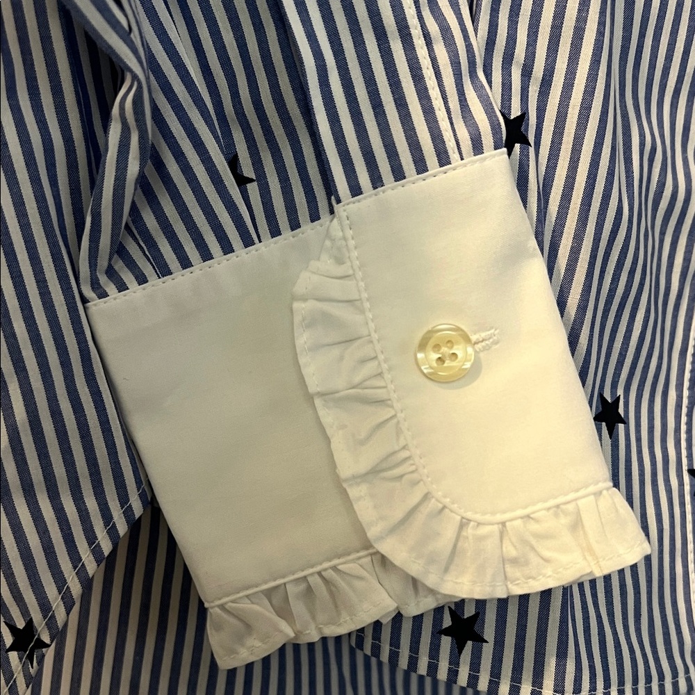 Kate Spade Stars & Stripes Poplin Shirt with Ruffle Collar & Cuffs NWOT - Picture 4 of 10